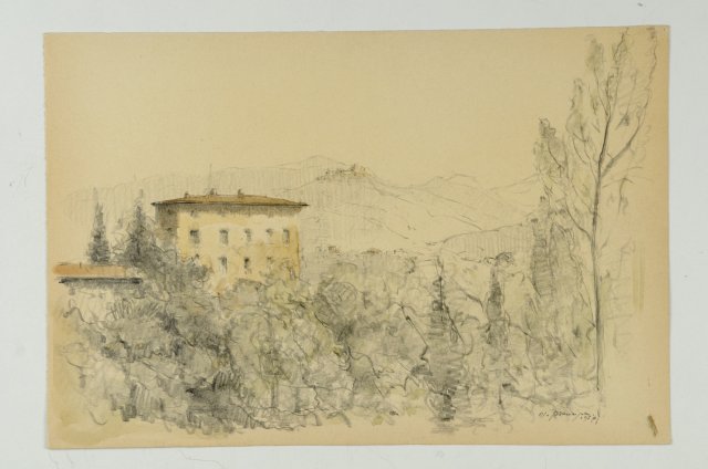 1957 - Paesaggio con case a Barga